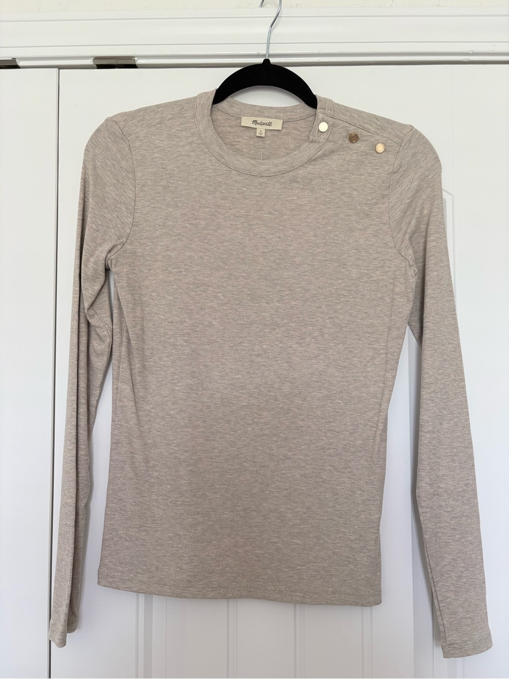 NWT Madewell Ribbed Button Crewneck Tee Heather Coastal Dune Size Medium - Picture 4 of 7